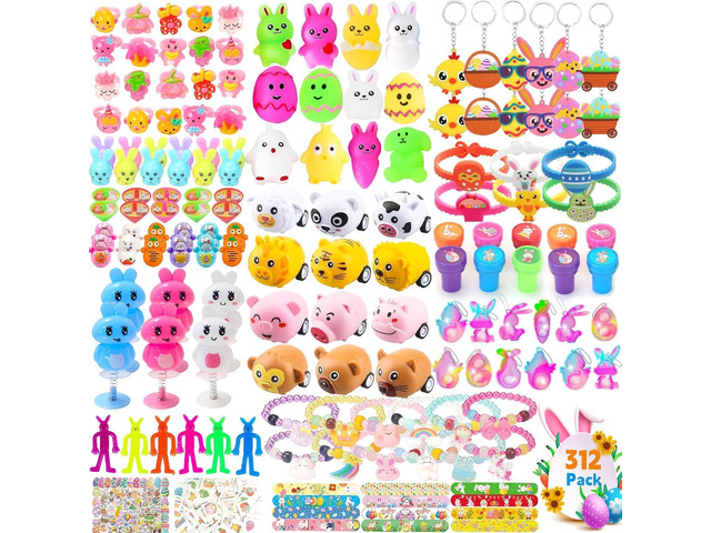 312PCS Easter Egg Fillers for Kids Boys Girls Basket Stuffers Party Favors Easter Toy Gifts Egg Hunt Party Supplies Decorations
