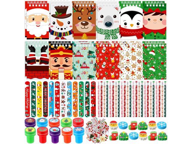 Pasimy 170 Pcs Christmas Stationery Set 24 Pack Xmas Goody Bag Filler with Eraser Slap Bracelet Pencil Stationery Stocking Christmas Party Favors.