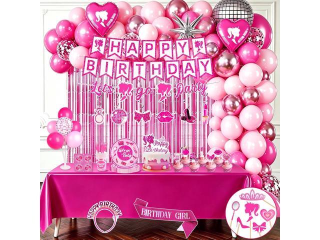 Hot Pink Birthday Party Decorations Supplies 187Pcs Serve 20 Guests, All In One Party Kit with Tableware, Decorations, Cake Topper, Photo Props for...