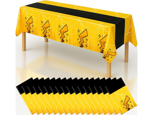 16Pcs 2in1 Yellow Cartoon Birthday Party Decorations Tablecloth, 54' x 108' Table Cloth Disposable Rectangle Plastic Table Cover for Kids Baby...