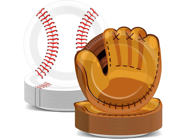 Justforjoyful 100Pcs Baseball Plates Baseball Party Supplies 9inch Sports Themed Birthday Party Plates Disposable Baseball Dinner Dessert Paper...