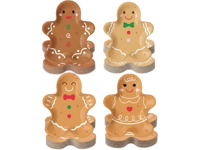 OuMuaMua 100Pcs Christmas Gingerbread Paper Plates, Gingerbread Man Shape Disposable Paper Plates Decorative Tableware Xmas Dessert Plates Dinner...