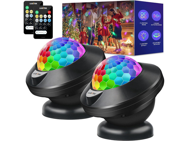 Luditek 2-Pack Party Karaoke Lights with Remote for Kids Party Supplies Dancing Birthday Decorations, USB Powered 6 Light Colors, Boys Toys Gifts...