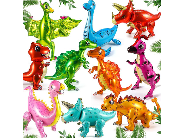 10 Pack Large Dinosaur Balloons for Birthday Party Decor Pool Floats 22-35 in Foil Giant 3D Self Standing Inflatable Blow up Dino Balloons for...