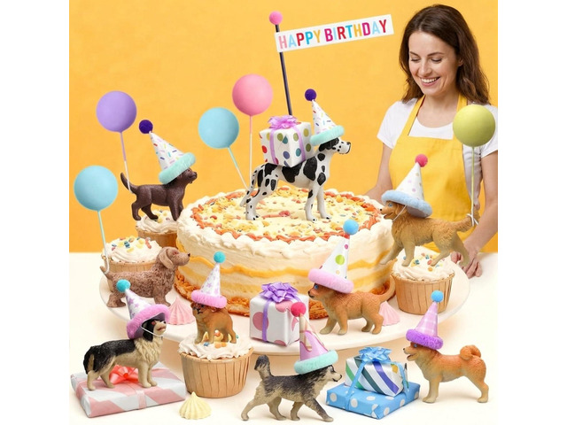 Weysat 37 Pcs Dog Birthday Party Decorations, Puppy Cake Cupcake Toppers with Mini Hats Miniature Flags Gift Boxes Balls Figure Models for Dog...