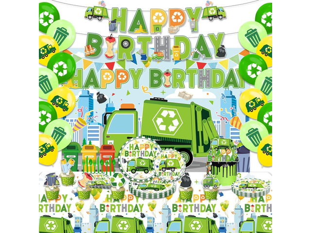 Trash Truck Birthday DecorationsGarbage Truck Birthday DecorationsGarbage Truck Party SuppliesInclude Balloons,Backdrop,Banner, Cake...