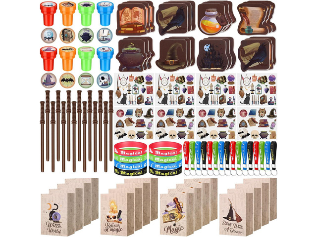 Yexiya 216 Pcs Wizard Party Supplies Magic Theme Birthday Favors with Wizard Wands Pencils Mini Notebook Glasses Bracelet Stickers Gift Bags Favor...
