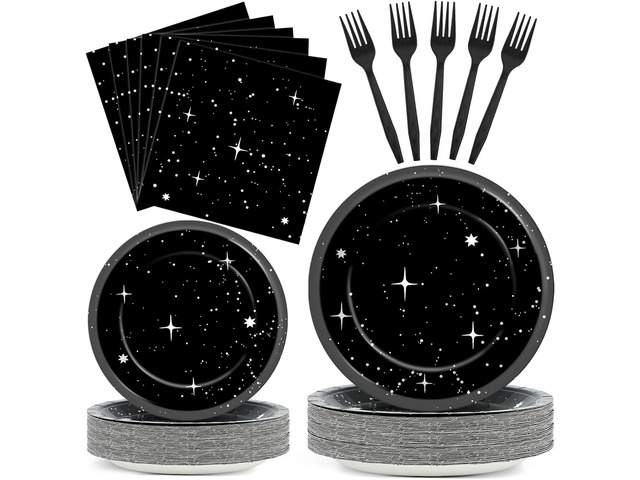 Qyeahkj 200Pcs Stars Birthday Party Decorations Galaxy Plates and Napkins Space Theme Paper Plate Supplies for Outer Spaces Disposable Tableware...