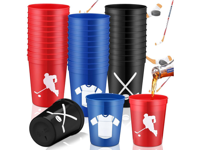 Zhehao 30 Pcs Sport Ball Plastic Cups Hockey Football Basketball Plastic Reusable Drink Cups Bulk 16 oz Stadium Tumbler Stackable Sports Tumbler...