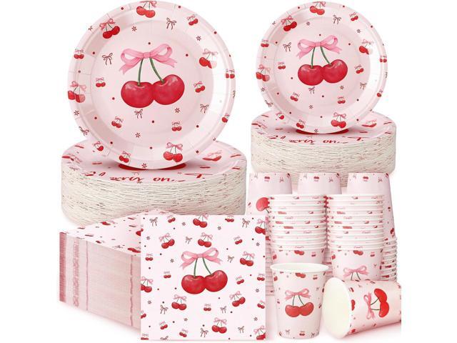 Zhehao 200 Pcs Cherry Decoration Baby Shower Plates Napkins Sets Birthday Party Bridal Shower Decoration Wedding Paper Plates Engagement...