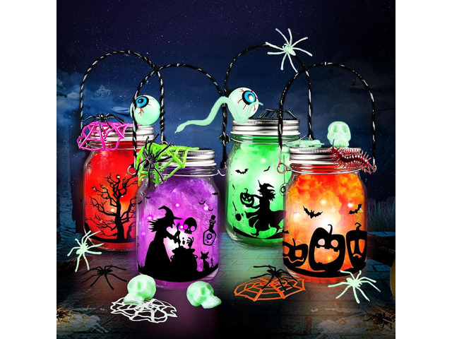 Halloween Craft for Kids,4PCS Halloween Mason Jar Kit with Accessories for Kids DIY,Halloween-Theme Art Activities Supplies Gifts for Kids Aged...
