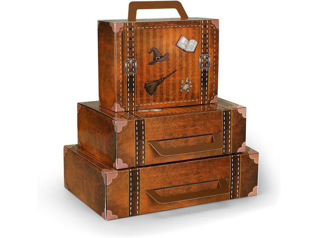 12 Pcs Magic Party Decorations Around The World Paperboard Suitcases Box Table Centerpieces 3 Size Vintage Stackable Trunk for Magical Birthday...