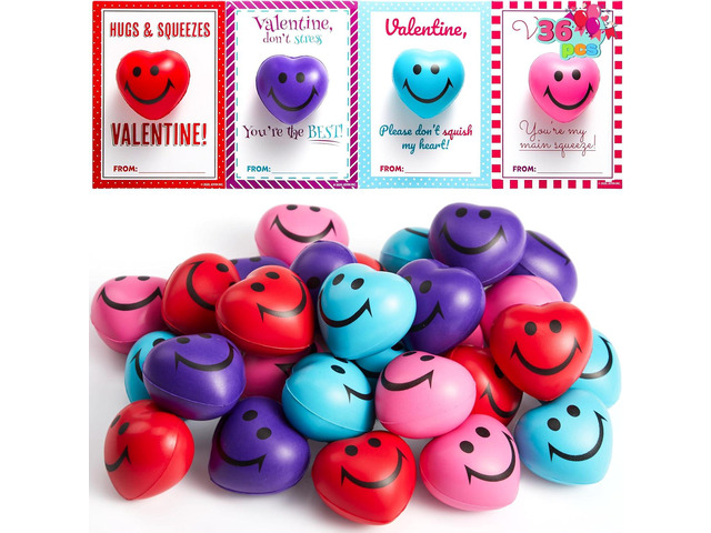 JOYIN 36 Packs Heart Shape Stress Ball with Cards Stress Relief Toy for Valentine Party Favors, Classroom Prize Supplies, Valentines Greeting...