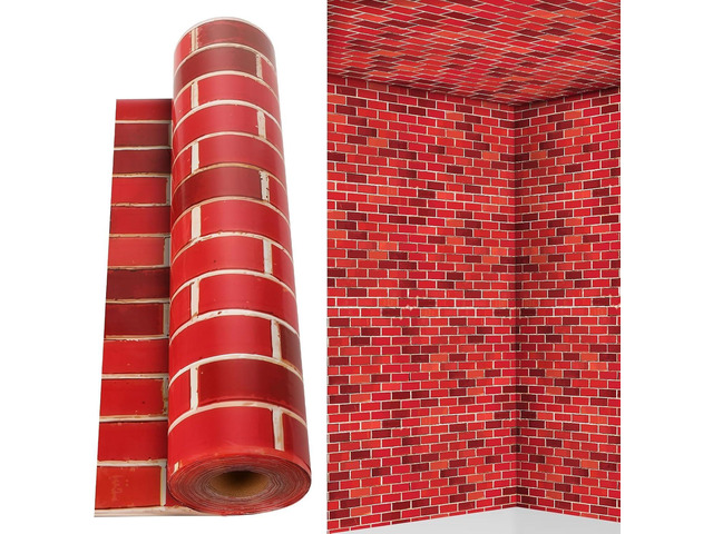 Red Brick Wall Backdrop Tablecloth Decoration 52 In x 100 Ft Red Brick Wrapping Party Table Cloths Roll Halloween Party Plastic Table Cover for...