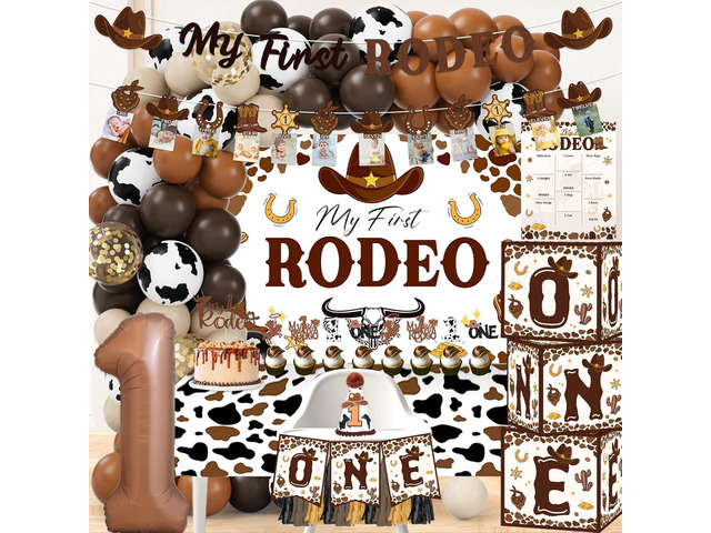 My First Rodeo Decorations Boy, Western Cowboy 1st Birthday Party Decorations, Western Balloon Arch Kit Cowboy Party Supplies Backdrop Photo Banner...