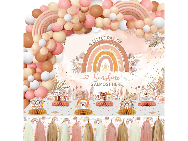 Boho Baby Shower Decorations for Girl, Boho Rainbow Baby Shower Decorations Party Supplies with Rainbow Honeycomb Centerpieces Tablecloth Backdrop...