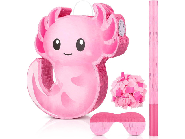 Pink Axolotl Piñata for Birthday Christmas Party Pink Piñata with Stick Blindfold Confetti for Christmas Adults Gift Party Decoration, Axolotl...
