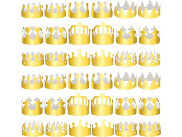 Henoyso 72 Pcs Gold Paper Crowns Bulk 9 Styles King Prince Princess Gold Foil Paper Party Crown Hat Cap for Adults Women Men Birthday Party Baby...