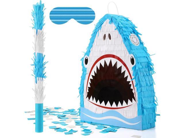 Libima Small Shark Piñata 16.5 Inch Piñatas for Birthday Party Decorations Shark Themed Party Supplies with Piñata Blindfold and Bat for Kid Adult