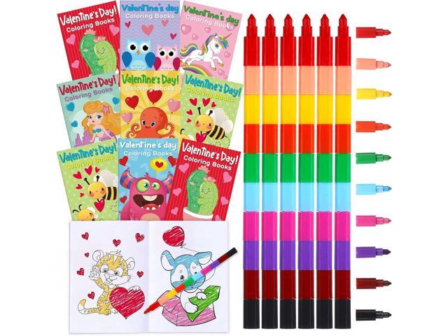 Funrous 28 Pcs Valentine's Day Coloring Books for Kids Bulk with 28 Stacking Crayons Valentines Activity Books with Crayons - Party Favors, Goodie...