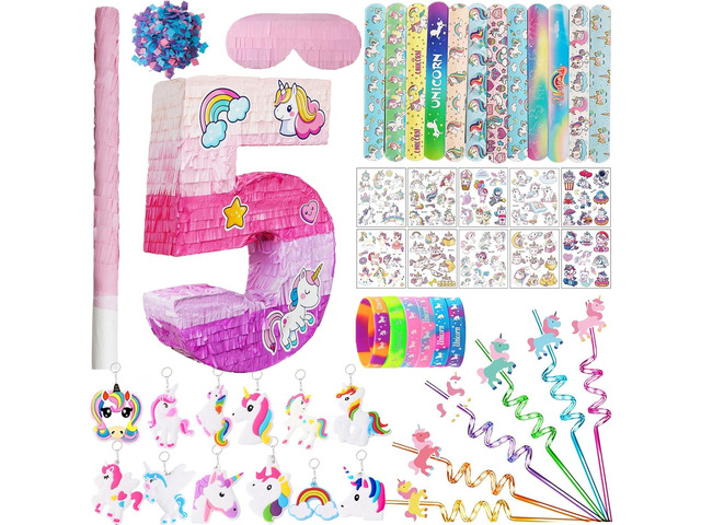 Number 5 Unicorn Pinata for Girls 5th Birthday Party with Party Favors Supplies for 5 year old Birthday Party Game Decorations (Number 5)