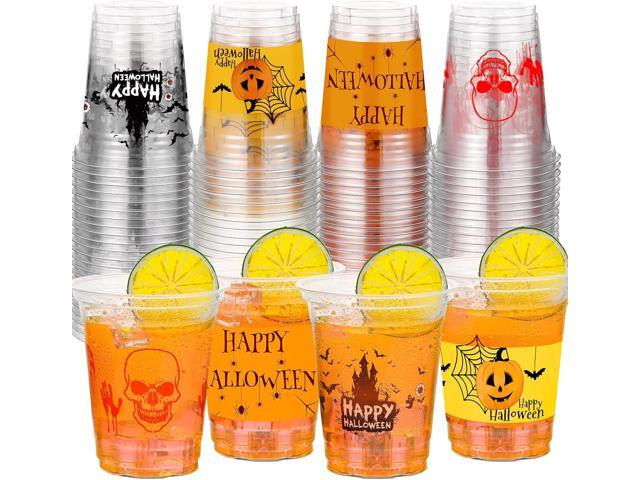 CHENGU Halloween Party Cups Happy Halloween Disposable Clear Plastic Cups Printed Party Cups for Party Decoration Supplies Drinkware Beer Beverage...