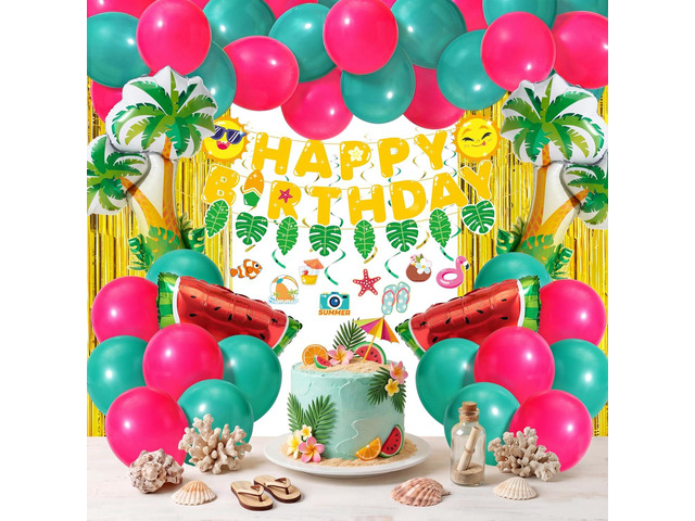 JOYIN Summer Hawaiian Birthday Party Decorations, 76PCS Party in Summer Supplies with Banner, Foil & Latex Balloons, Spiral Swirls & Tinsel...