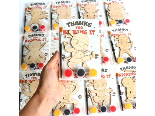 12 Pack Ninja Party Favors for Kids - Individually Wrapped Paint Your Own Wooden Craft Kits, Boy Birthday Decorations & Kidz Party Supplies 4-8...