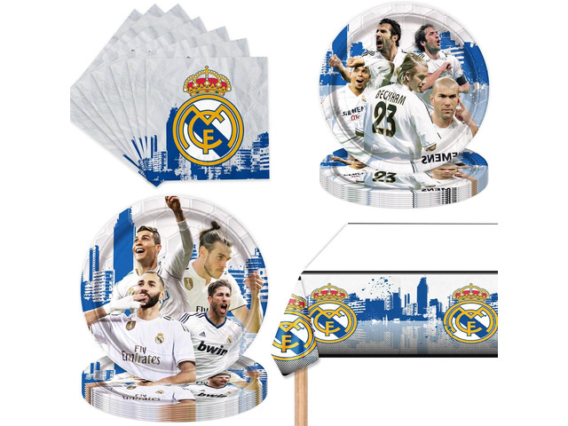 41Packs Real Madrid Birthday Decorations Include 20 Plates, 20 Napkins and 1 Tablecover for Real Madrid Birthday Party Supplies