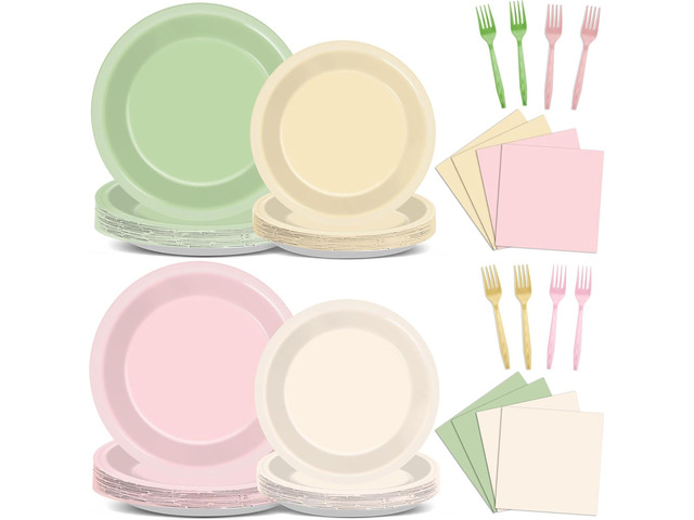 96Pcs Pink and Sage Green Birthday Party Decorations Olive Dusty Pink Metallic Gold Nude Paper Plates and Napkins Boho Tablewares for Girl Birthday...