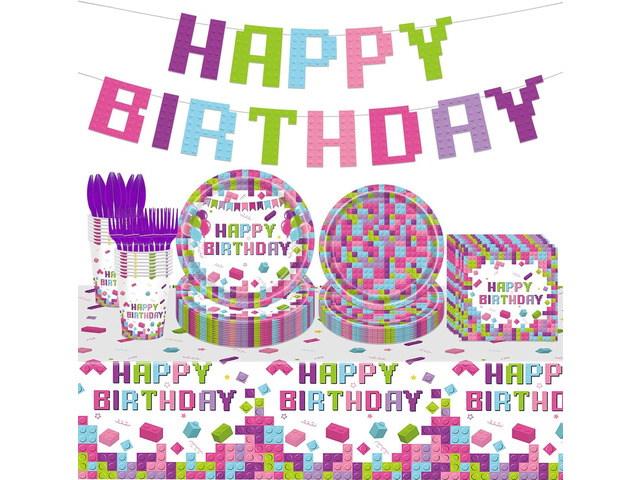 98PCS Building Blocks Birthday Party Supplies Building Blocks Party Decoration Boys Girls Colorful Building Blocks Theme Paper Plates and Napkins...