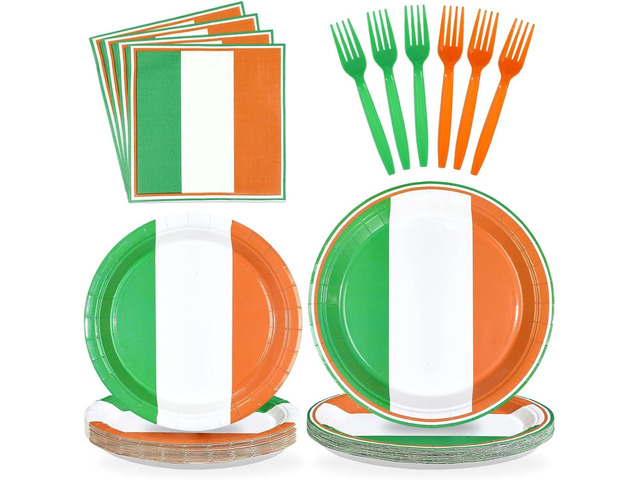 96Pcs Irish Flag Party Supplies Disposable Paper Plates and Napkins Irish Themed Tableware Set for Country Decoration St Patricks Day Brithday...