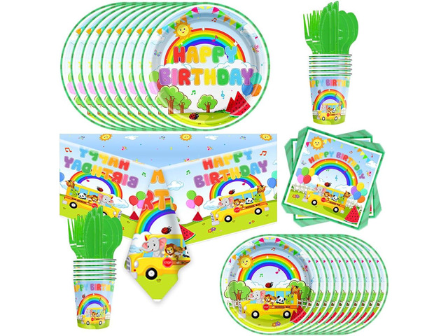 81Pcs Cartoon Melon Party Decorations,Includes Birthday Tablecloth,Dessert Plates,Napkins,Fork,Spoons,Knives and Cup
