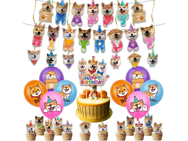 Shiba Inu Party Decorations Suit Cute Shiba Inu Theme Birthday Banner Hanging Swirl Party Cake Topper Balloons Cupcake Toppers Shiba Inu Birthday...