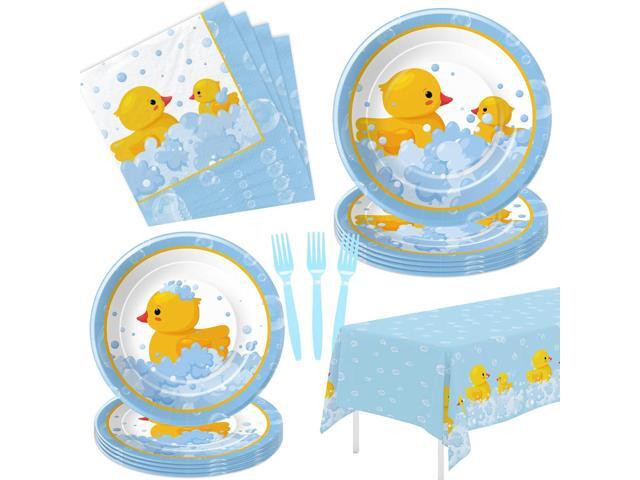 APOWBLS Rubber Duck Decorations Tableware - Bubble Bath Rubber Duck Party Supplies For Baby Shower Birthday, Paper Plate, Napkin, Tablecloth,...