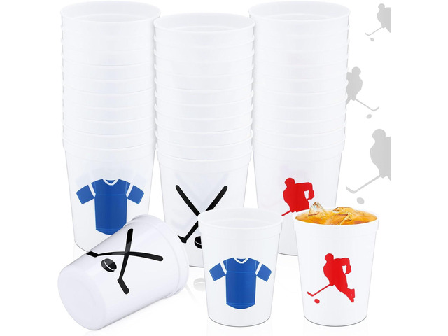 Zhehao 30 Pcs Sport Ball Plastic Cups Hockey Football Basketball Plastic Reusable Drink Cups Bulk 16 oz Stadium Tumbler Stackable Sports Tumbler...