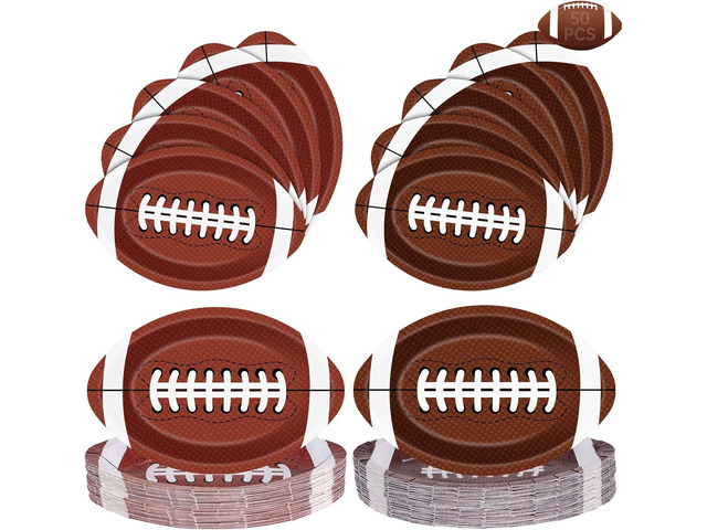 50 Pcs Football Plates - Rugby Shape Design Paper Plate, Disposable Dinner Dessert Paper Plates Tableware Set for Football Party Supplies Birthday...