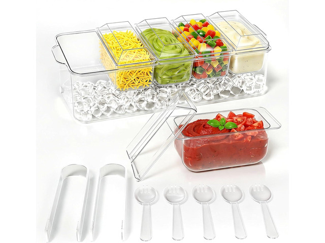 ARSTPEOE Condiment Tray, Chilled Condiment Server for Home, Party, Celebration, Bar Garnish Holder on Ice, Bar Accessories Fruit and Salad with...