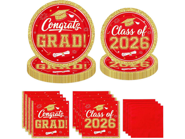 Graduation Plates and Napkins 2026,200pcs Red Graduation Decorations Class Of 2026 Disposable Congrats Grad Paper Plates for Graduation Party...