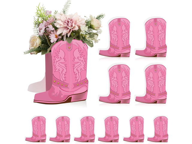 16 Set Pink Western Cowgirl Boots Flower Boxes Centerpiece Boot Shape Gift Boxes Party Decoration Vase Centerpieces for Tables Boots Rodeo Birthday...