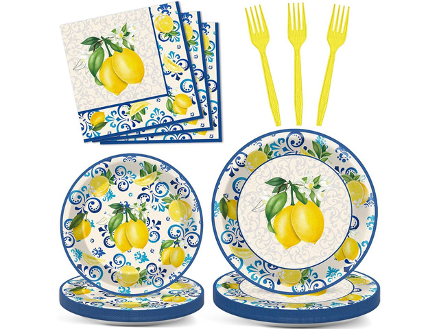 100Pcs Capri Lemon Paper Plates and Napkins Lemon Birthday Party Decoration Disposable Summer Citrus Fruit Themed Tableware Dinnerware Set for...