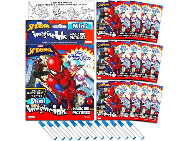 Marvel Spiderman Imagine Ink Party Favor Set - 12 Pack No-Mess Magic Ink Spiderman Coloring Books Superhero Party Supplies for Kids