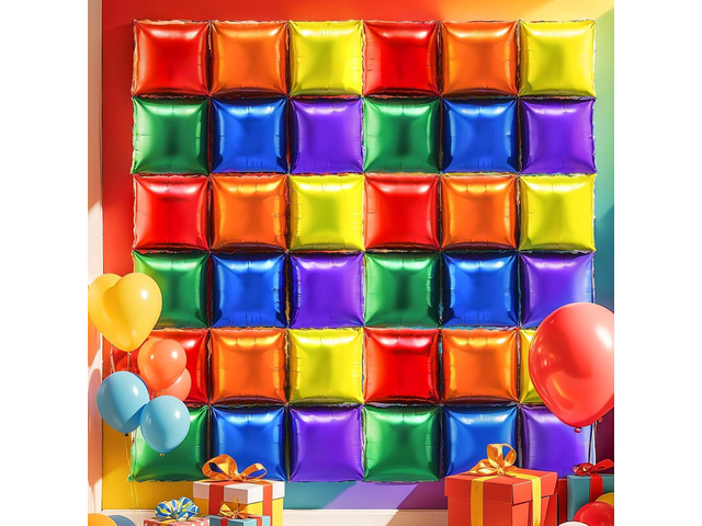 36 Pcs Rainbow Birthday Decorations Balloons Brick Square Foil Balloon Wall Backdrop Arch Kit Double Sided Metallic for Cartoon Video Game Party...