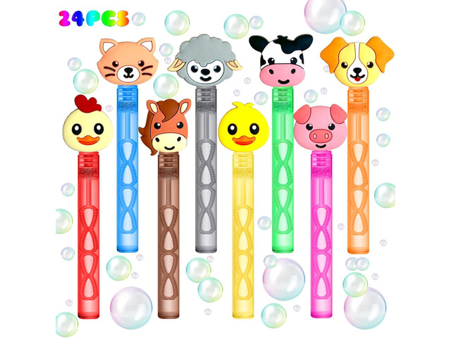uoyoi Farm Party Favors,24Pcs Farm Animal Bubble Wands for Kids Birthday Party Supplies,Baby Shower Prizes Pinata Goodie Bag Stuffers Gift