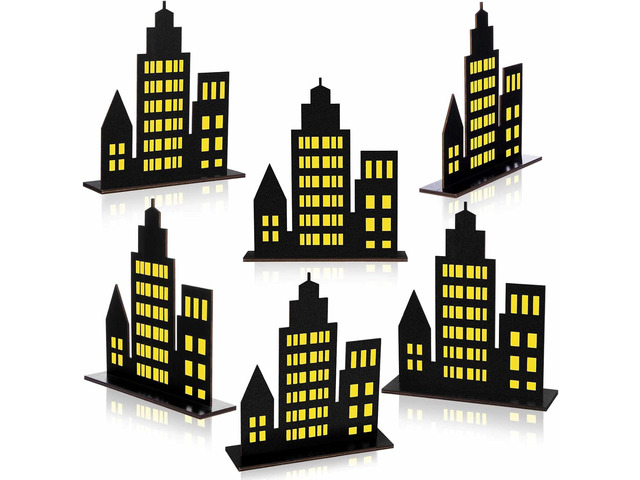 Geelin 6 Pcs Hero Skyscraper Party Decorations NYC City Skyline Table Centerpieces New York City Wood Building Decor for Hero Theme Birthday Party...