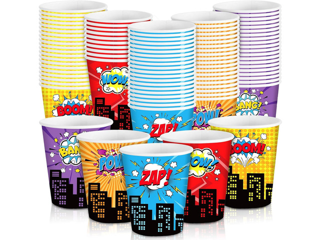 Maxcheck 100 Pcs 9 oz hero Cups Disposable Party Supplies Paper Colorful Fun Drinking Cups Birthday Party Favor Decorations