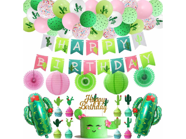 Cactus Party Decorations Fiesta Cactus Birthday Party Supplies Cactus Happy Birthday Party Banners Paper Lanterns Balloons Cake Toppers for...