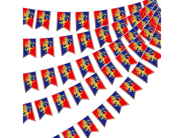 Hestya 5 Pcs 49ft Medieval Party Decorations Fantasy Pennant Banners with Lion Design Knight Bunting Banner Garland Hanging Decorations Photo Prop...