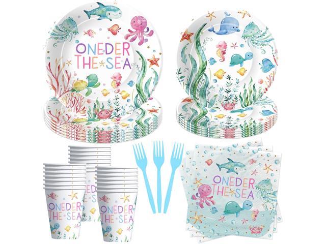 APOWBLS Under The Sea One Year Old Birthday Party Decorations Tableware, Ocean Oneder Sea 1st First Birthday Decorations Supplies, Paper Plate,...
