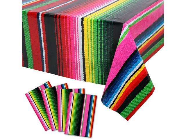 4 Pcs Disposable Mexican Fiesta Tablecloth Birthday Party Decorations Plastic Tablecover Mexico Table Cover Cinco De Mayo Themed Party Supplies...